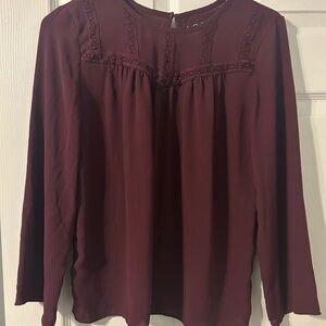 Loft Women's Burgundy long sleeve blouse XXSP